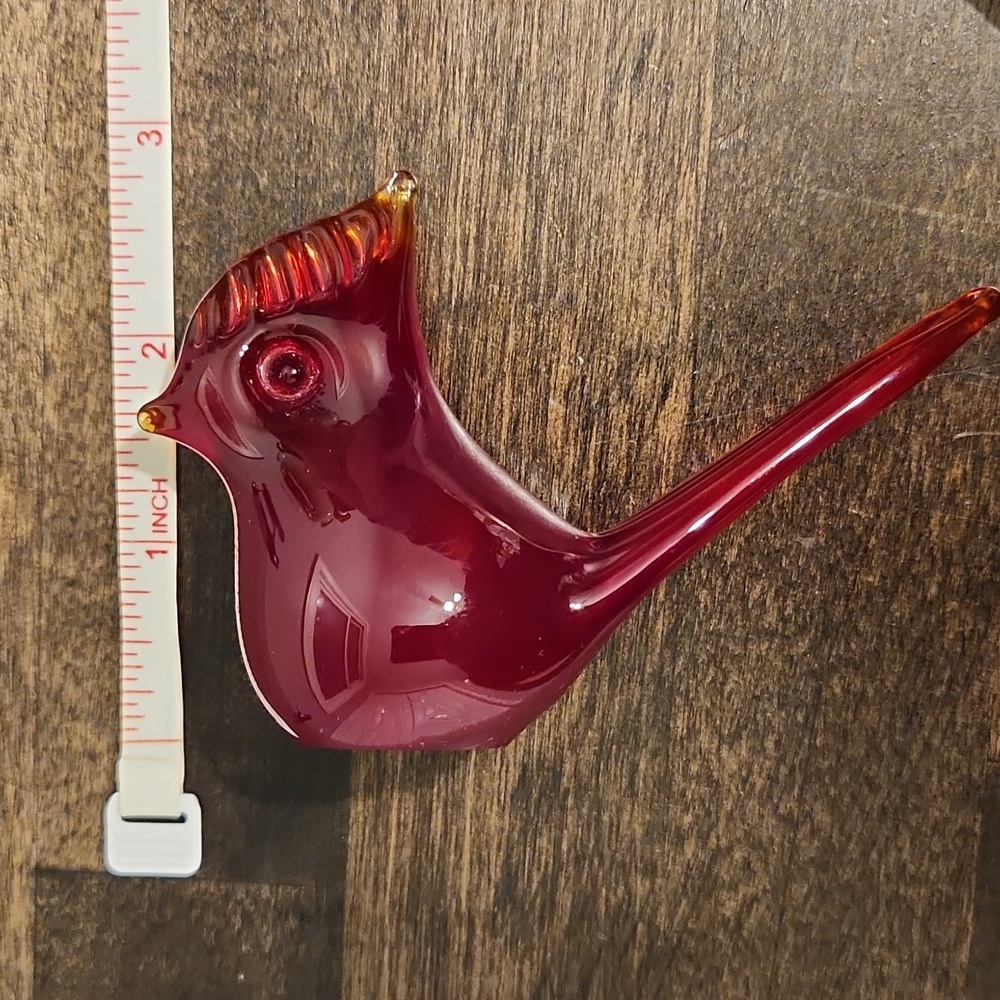 Red and Orange Glass Bosse Signed Cardinal Bird Figurines - Picture 9 of 9